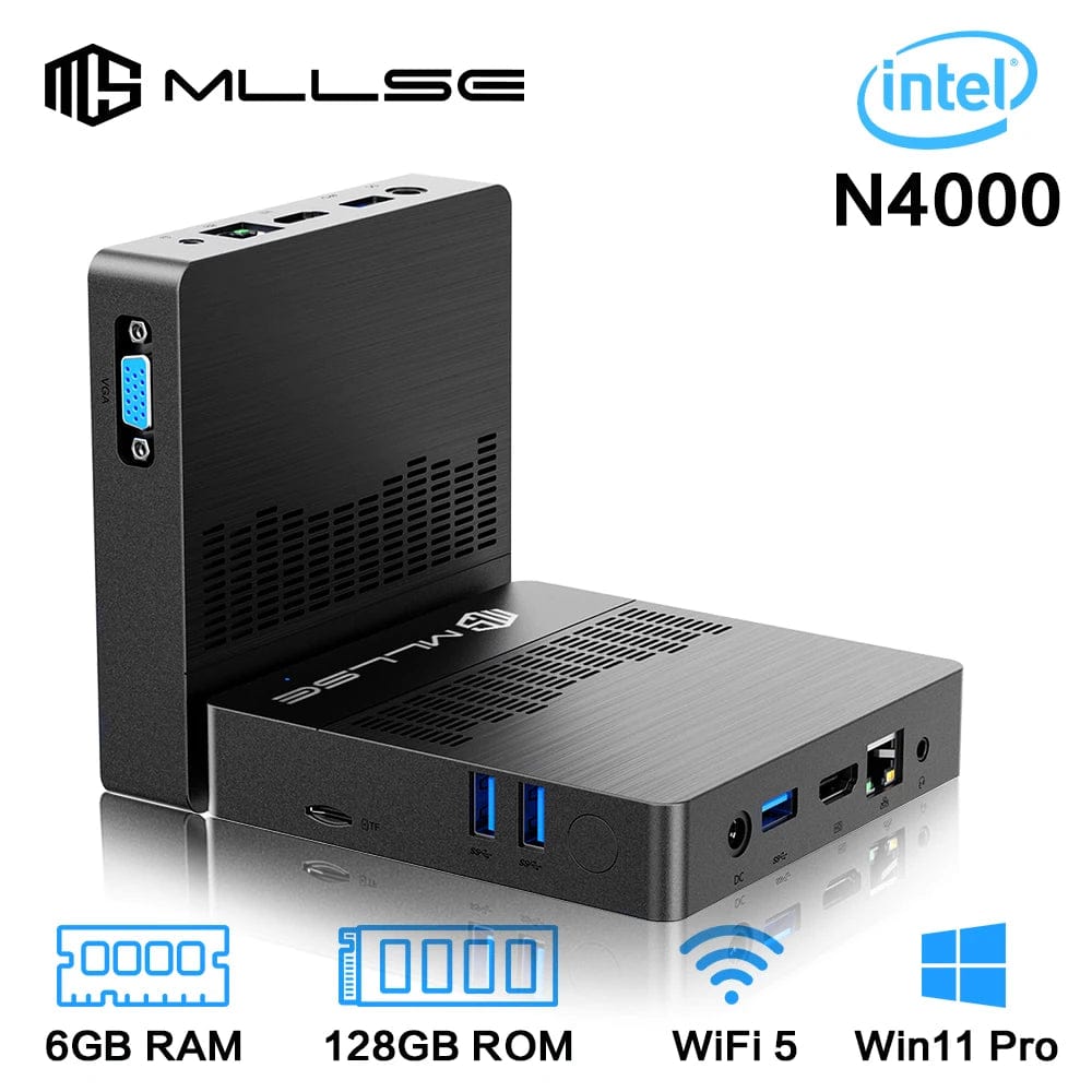 Planet Gates 6GB RAM 128GB SSD / EU and US PLUG MLLSE Mini PC M2 Air Intel Gemini Lake N4000 Windows 11 6GB RAM 128GB ROM Dual-Band WiFi Bluetooth USB Mini Computer