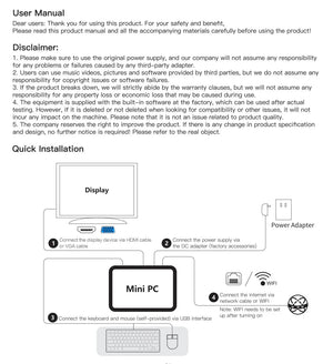 Planet Gates 6GB RAM 128GB SSD / EU and US PLUG MLLSE Mini PC M2 Air Intel Gemini Lake N4000 Windows 11 6GB RAM 128GB ROM Dual-Band WiFi Bluetooth USB Mini Computer