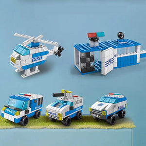 Planet Gates 6in1 City Police Car Fire Engineering Engine Mini Loader Truck Classic Model Building Blocks Sets Bricks Toy Christmas Gift