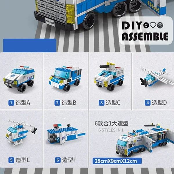 Planet Gates 6in1 City Police Car Fire Engineering Engine Mini Loader Truck Classic Model Building Blocks Sets Bricks Toy Christmas Gift