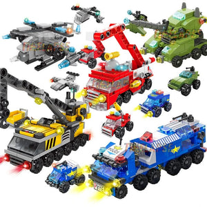 Planet Gates 6in1 City Police Car Fire Engineering Engine Mini Loader Truck Classic Model Building Blocks Sets Bricks Toy Christmas Gift
