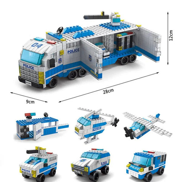 Planet Gates 6in1 City Police Car Fire Engineering Engine Mini Loader Truck Classic Model Building Blocks Sets Bricks Toy Christmas Gift