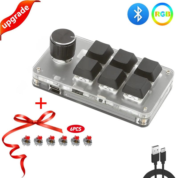 Planet Gates 6key-RGB-White / CHINA Mechanical Hotswap Macropad Custom Keyboard USB Bluetooth RGB Photoshop Gaming Programming Macro Knob Keypad