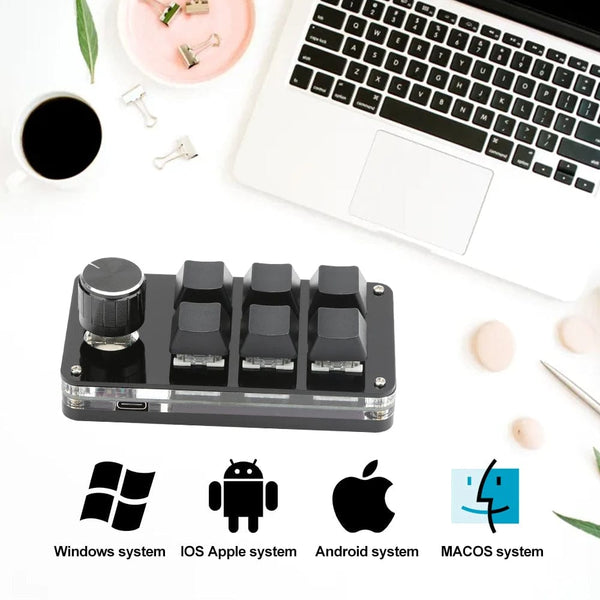 Planet Gates 6key-RGB-White / CHINA Mechanical Hotswap Macropad Custom Keyboard USB Bluetooth RGB Photoshop Gaming Programming Macro Knob Keypad