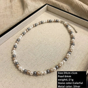 Planet Gates 6mm French Elegant Romantic Mixed Color Pearl Beaded Necklace 2024 Fashion Jewelry Sweet Accessories for Women's Collarbone Chain