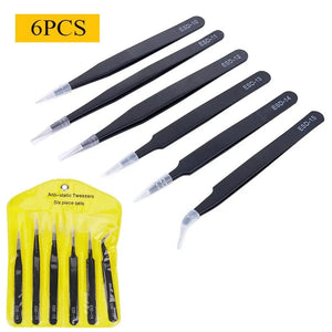 Planet Gates 6pcs 2/6pcs Precision Tweezers Set ESD Anti-Static Stainless Steel Tweezers Repair Tools for Electronics Repair Soldering Craft Tools
