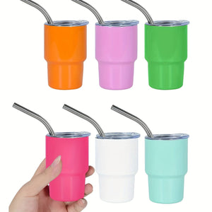 Planet Gates 6pcs, 3oz Mini Stainless Steel Wine Glasses, Mini Car Cups, Vacuum Shot Cup With Straw, Metal Water Glasses With Lid, Gift