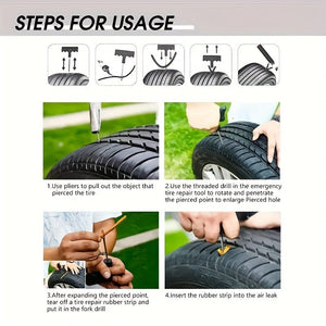 Planet Gates 6pcs 5pcs/6pcs Car Tire Repair Tool Set Glue Rubber Stripes Tools For Motorcycle Bicycle Tubeless Tyre Puncture Quick Repairing Kit, Outdoor Vehicle First Aid