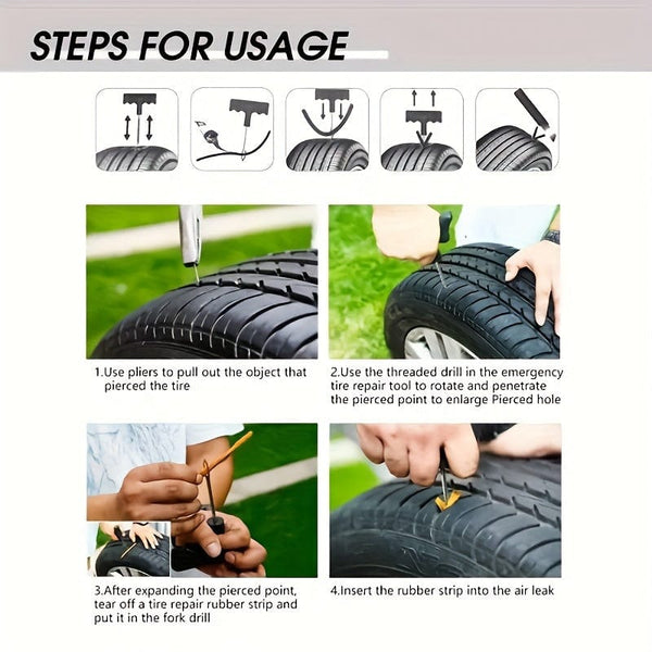Planet Gates 6pcs 5pcs/6pcs Car Tire Repair Tool Set Glue Rubber Stripes Tools For Motorcycle Bicycle Tubeless Tyre Puncture Quick Repairing Kit, Outdoor Vehicle First Aid