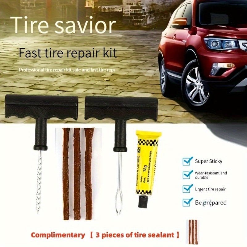 Planet Gates 6pcs 5pcs/6pcs Car Tire Repair Tool Set Glue Rubber Stripes Tools For Motorcycle Bicycle Tubeless Tyre Puncture Quick Repairing Kit, Outdoor Vehicle First Aid