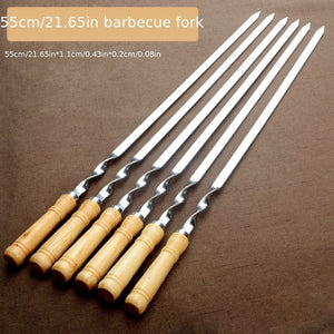 Planet Gates 6pcs 6pcs, 55cm BBQ Skewers With Long Handle, Shish Kebab Barbecue Grill Sticks, Wood BBQ Fork, Stainless Steel Outdoor Grill Needle, Grill Outdoor Picnic Camping Tools For Barbecue Outdoor Kitchen Dining Bar Home
