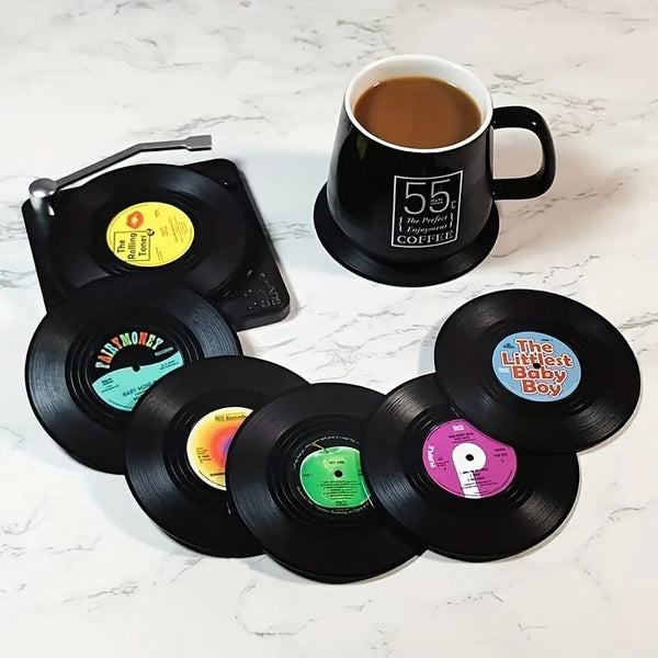 Planet Gates 6pcs 6pcs Coasters, Vinyl Record Coasters, Creative Retro Classic Nostalgic American Rock CD Non-slip Insulation Pads, Heat Insulation Table Mat, Room Decor