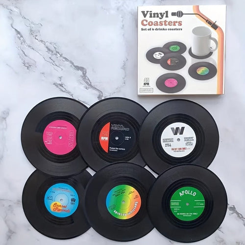 Planet Gates 6pcs 6pcs Coasters, Vinyl Record Coasters, Creative Retro Classic Nostalgic American Rock CD Non-slip Insulation Pads, Heat Insulation Table Mat, Room Decor