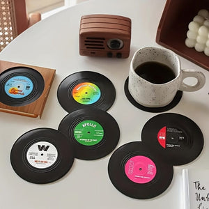 Planet Gates 6pcs 6pcs Coasters, Vinyl Record Coasters, Creative Retro Classic Nostalgic American Rock CD Non-slip Insulation Pads, Heat Insulation Table Mat, Room Decor