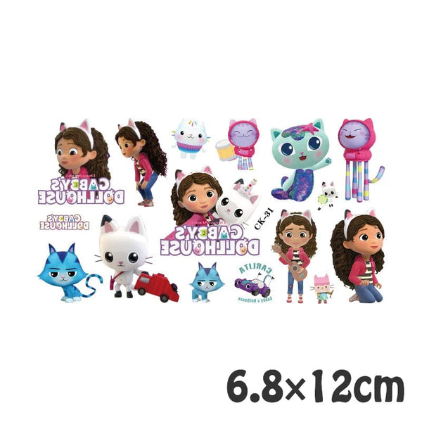 Planet Gates 6PCS 6Pcs Gabby Dollhouse Tattoo Stickers Waterproof Cute Sticker Anime Birthday Party Supplies Decoration for Kids Reward Stickers