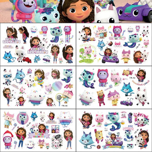 Planet Gates 6PCS 6Pcs Gabby Dollhouse Tattoo Stickers Waterproof Cute Sticker Anime Birthday Party Supplies Decoration for Kids Reward Stickers