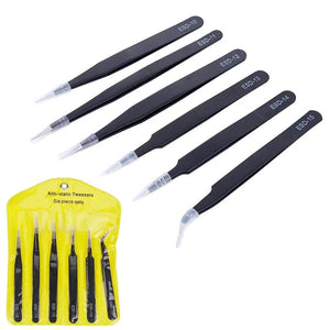 Planet Gates 6PCS 6PCS Precision Tweezers Set ESD Anti-Static Stainless Steel Tweezers Repair Tools  for Electronics Repair Soldering Craft