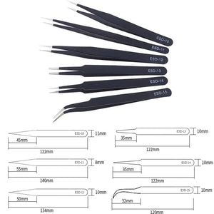 Planet Gates 6PCS 6PCS Precision Tweezers Set ESD Anti-Static Stainless Steel Tweezers Repair Tools  for Electronics Repair Soldering Craft