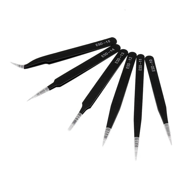Planet Gates 6PCS 6PCS Precision Tweezers Set ESD Anti-Static Stainless Steel Tweezers Repair Tools  for Electronics Repair Soldering Craft