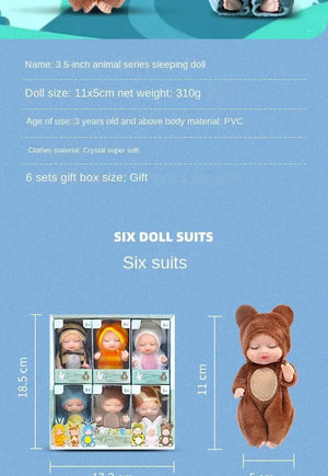 Planet Gates 6PCs 6Pcs Reborn Doll Kit Toy Simulation Princess Dolls Toy Mini Cute Sleeping Baby with Clothes Accessories Birthday Gift for Kids