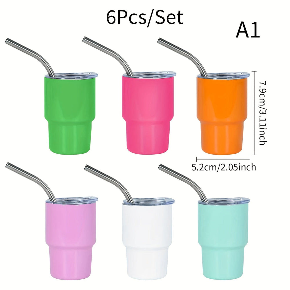 Planet Gates 6pcs, 3oz Mini Stainless Steel Wine Glasses, Mini Car Cups, Vacuum Shot Cup With Straw, Metal Water Glasses With Lid, Gift