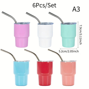 Planet Gates 6pcs-A3 / 90ml 6pcs, 3oz Mini Stainless Steel Wine Glasses, Mini Car Cups, Vacuum Shot Cup With Straw, Metal Water Glasses With Lid, Gift