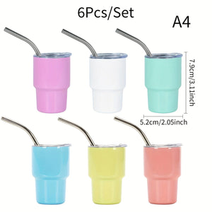 Planet Gates 6pcs-A4 / 90ml 6pcs, 3oz Mini Stainless Steel Wine Glasses, Mini Car Cups, Vacuum Shot Cup With Straw, Metal Water Glasses With Lid, Gift