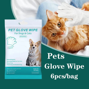 Planet Gates 6pcs/bag Pet wash free gloves cats dogs bathing cleaning dry cleaning wipes gloves deodorizing wipes pet products