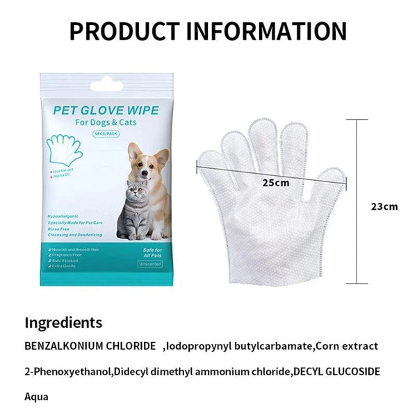 Planet Gates 6pcs/bag Pet wash free gloves cats dogs bathing cleaning dry cleaning wipes gloves deodorizing wipes pet products