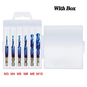 Planet Gates 6Pcs Blue Long Set 1/6Pcs Tap Drill Bit Set Hex Shank Titanium Plated HSS Screw Thread Bit Screw Machine Compound Tap M3 M4 M5 M6 M8 M10 Hand Tools