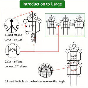 Planet Gates 6pcs Garden Fence Enhance Your Outdoor Space With European Plastic Fence & Imitation Iron Art Balcony Garden Fence, Decorative Garden Border Fence, Barrier Section Edge Black/White