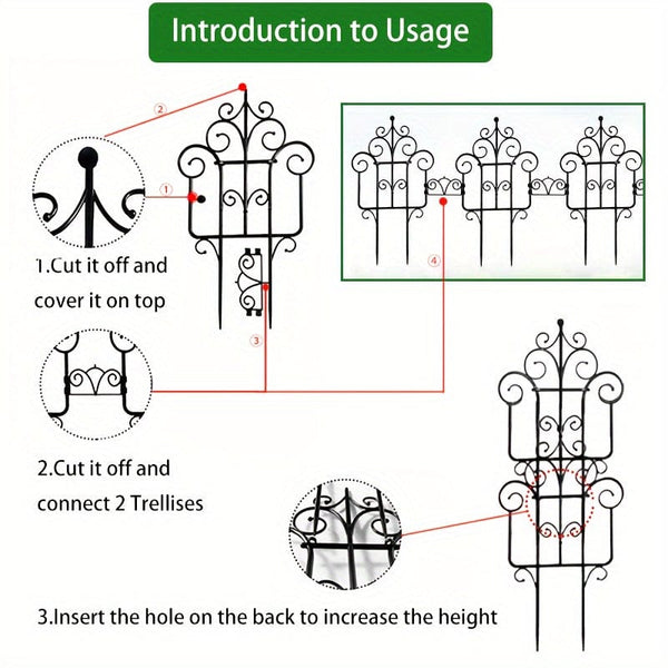 Planet Gates 6pcs Garden Fence Enhance Your Outdoor Space With European Plastic Fence & Imitation Iron Art Balcony Garden Fence, Decorative Garden Border Fence, Barrier Section Edge Black/White