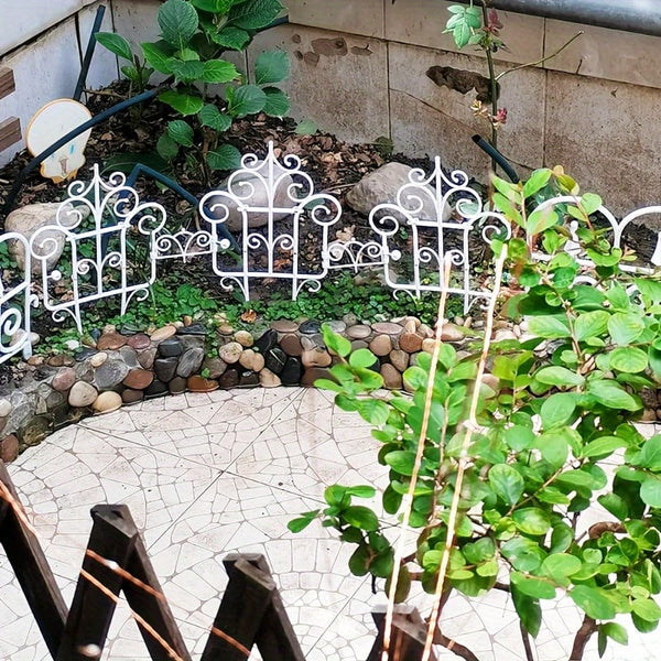 Planet Gates 6pcs Garden Fence Enhance Your Outdoor Space With European Plastic Fence & Imitation Iron Art Balcony Garden Fence, Decorative Garden Border Fence, Barrier Section Edge Black/White