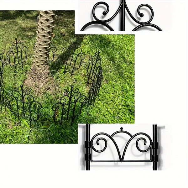 Planet Gates 6pcs Garden Fence Enhance Your Outdoor Space With European Plastic Fence & Imitation Iron Art Balcony Garden Fence, Decorative Garden Border Fence, Barrier Section Edge Black/White