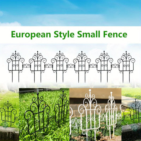 Planet Gates 6pcs Garden Fence Enhance Your Outdoor Space With European Plastic Fence & Imitation Iron Art Balcony Garden Fence, Decorative Garden Border Fence, Barrier Section Edge Black/White