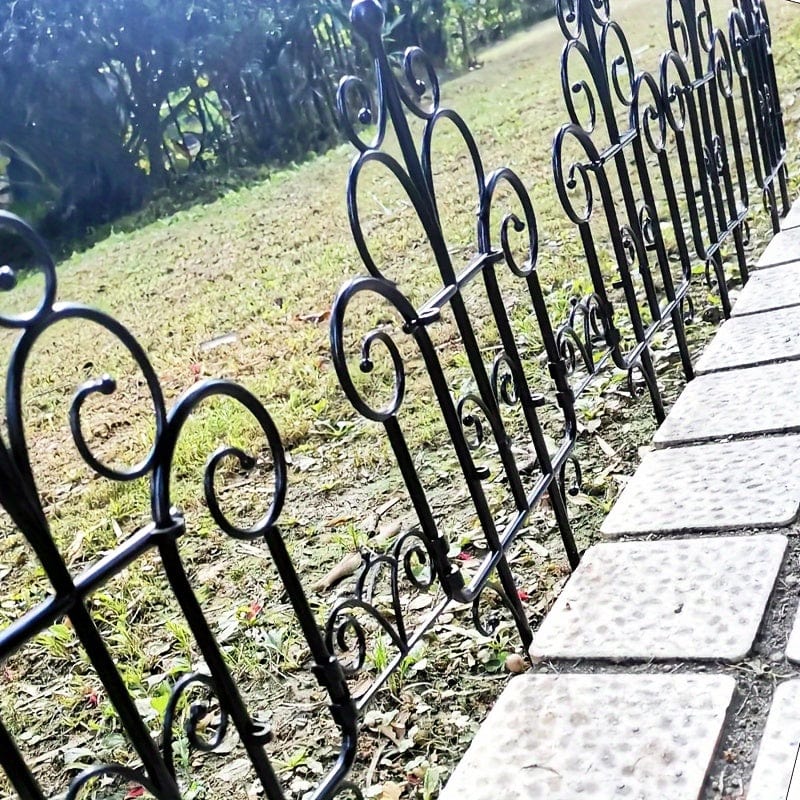 Planet Gates 6pcs Garden Fence Enhance Your Outdoor Space With European Plastic Fence & Imitation Iron Art Balcony Garden Fence, Decorative Garden Border Fence, Barrier Section Edge Black/White