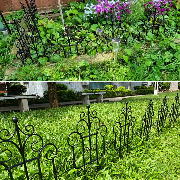 Planet Gates 6pcs Garden Fence Enhance Your Outdoor Space With European Plastic Fence & Imitation Iron Art Balcony Garden Fence, Decorative Garden Border Fence, Barrier Section Edge Black/White