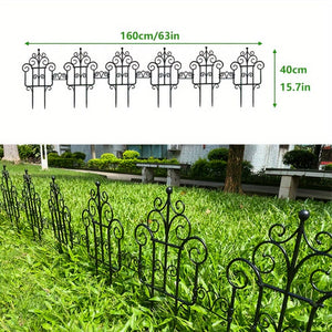 Planet Gates 6pcs Garden Fence Enhance Your Outdoor Space With European Plastic Fence & Imitation Iron Art Balcony Garden Fence, Decorative Garden Border Fence, Barrier Section Edge Black/White