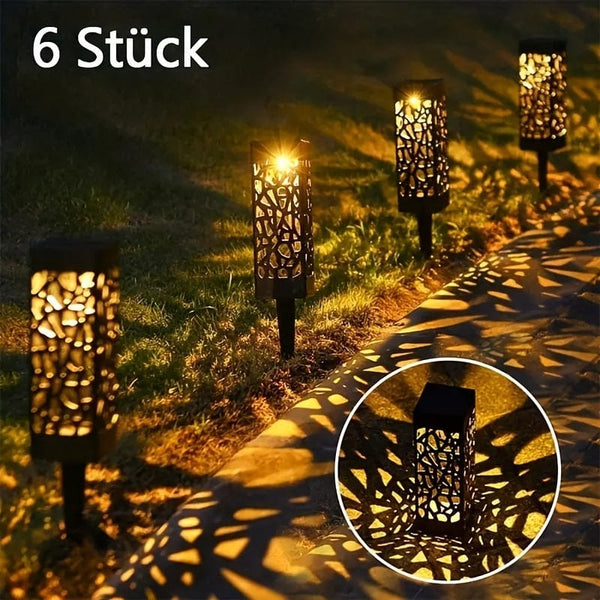 Planet Gates 6PCS Hollow Warm Light 6 Pack, Outdoor Solar Decorative Path Light, Garden Lawn Light, Outdoor Waterproof Solar Led Landscape Garden Lighting, Outdoor Garden Decoration Solar Garden Patio Patio Lawn And Table Light, Yard Light