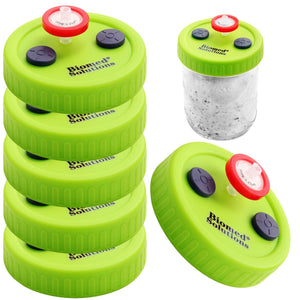Planet Gates 6pcs Liquid Culture Lids - Autoclavable WIDE Mouth Jar Lids with Heavy Duty  Injection Port for Mushroom Cultivation