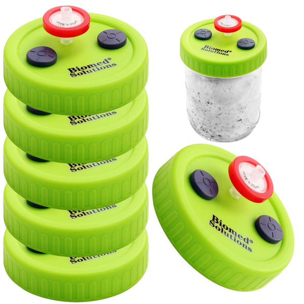 Planet Gates 6pcs Liquid Culture Lids - Autoclavable WIDE Mouth Jar Lids with Heavy Duty  Injection Port for Mushroom Cultivation