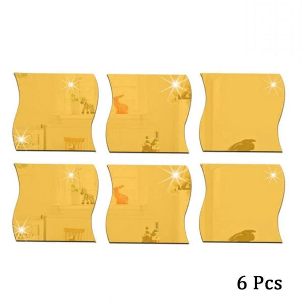 Planet Gates 6PCS Mirror Wall Sticker Self Adhesive Acrylic Mirror Wall Sticker DIY Art Mirror Creative Wave Shape Bathroom Living Room Decor