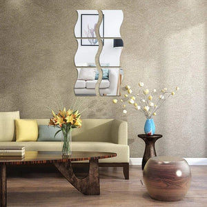 Planet Gates 6PCS Mirror Wall Sticker Self Adhesive Acrylic Mirror Wall Sticker DIY Art Mirror Creative Wave Shape Bathroom Living Room Decor