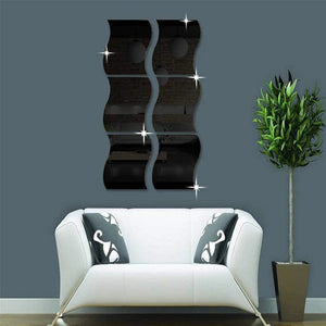 Planet Gates 6PCS Mirror Wall Sticker Self Adhesive Acrylic Mirror Wall Sticker DIY Art Mirror Creative Wave Shape Bathroom Living Room Decor