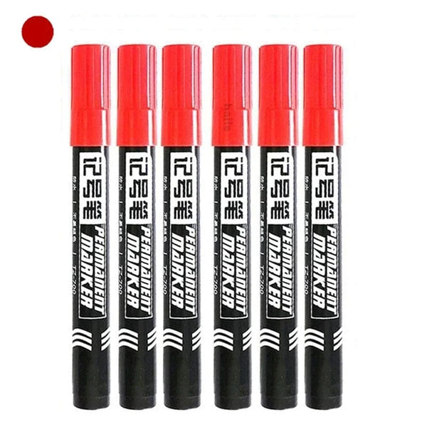 Planet Gates 6Pcs Oily Waterproof Permanent Fine Point Paint Red/Black/blue Marker Pens for Tyre Markers Signature Pen Stationery Supplies