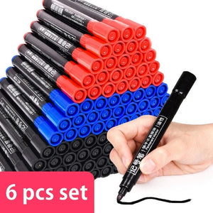 Planet Gates 6Pcs Oily Waterproof Permanent Fine Point Paint Red/Black/blue Marker Pens for Tyre Markers Signature Pen Stationery Supplies