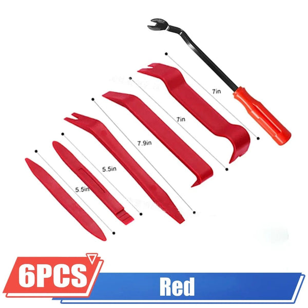 Planet Gates 6PCS RED Plastic Auto Dismantle Tools Kit Car Radio Door Clip Panel Trim Dash Audio Removal Installer Pry Kit Conversion Repairing Tool