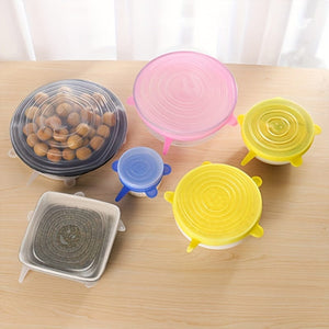 Planet Gates 6pcs, Reusable Silicone Stretch Lids - Food Grade, 6 Sizes, for Food Containers, Kitchen Gadgets, and Kitchen Accessories