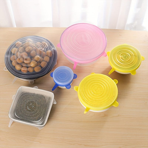 Planet Gates 6pcs, Reusable Silicone Stretch Lids - Food Grade, 6 Sizes, for Food Containers, Kitchen Gadgets, and Kitchen Accessories