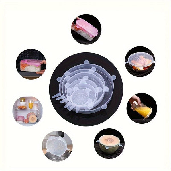 Planet Gates 6pcs, Reusable Silicone Stretch Lids - Food Grade, 6 Sizes, for Food Containers, Kitchen Gadgets, and Kitchen Accessories